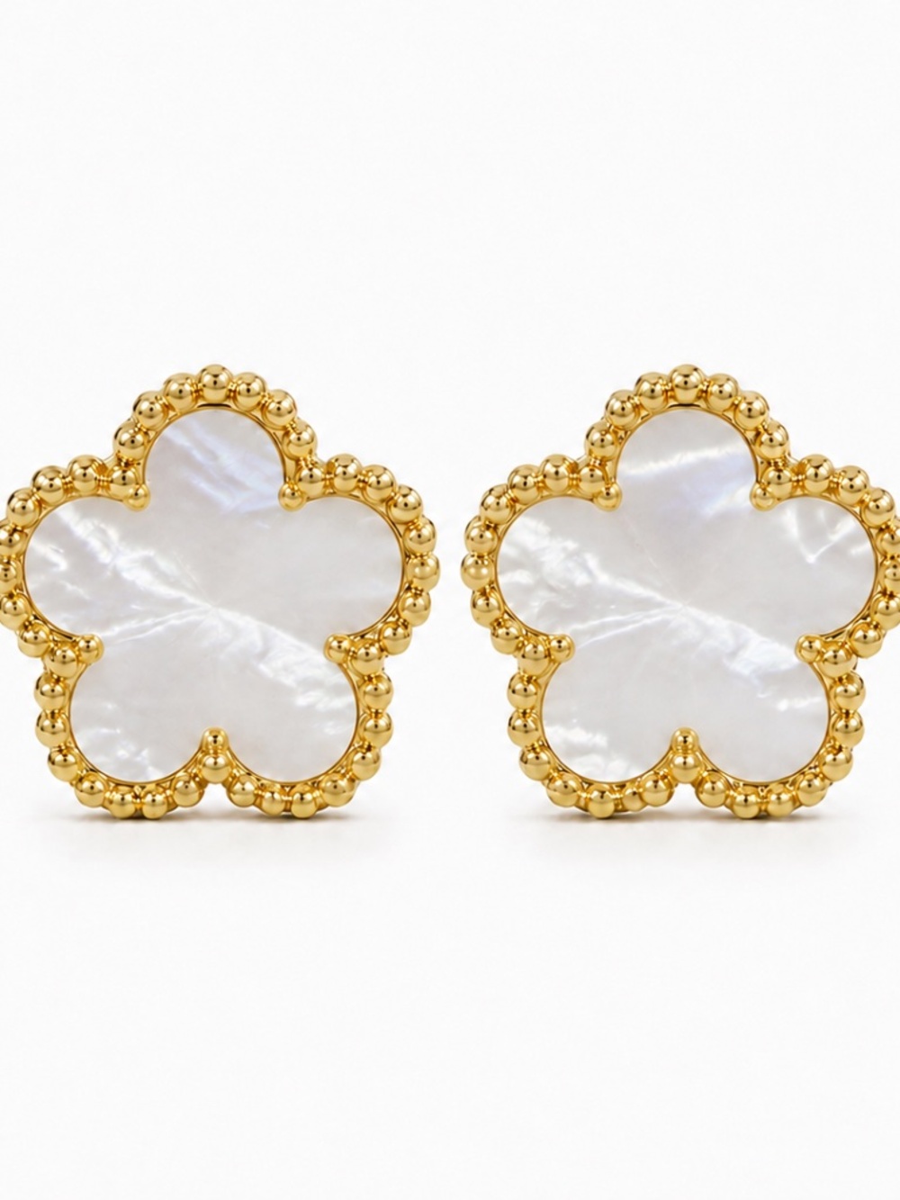 14k Gold Plated Mother-of-Pearl Clover Stud Earrings